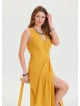 V Neck Slit Detailed Yellow Long Dress 4453
